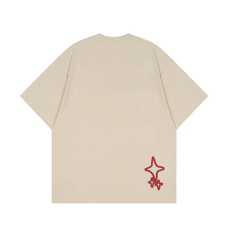 ’Turn On The Dark’ Graphic Print Cotton T-Shirt Khaki Backside