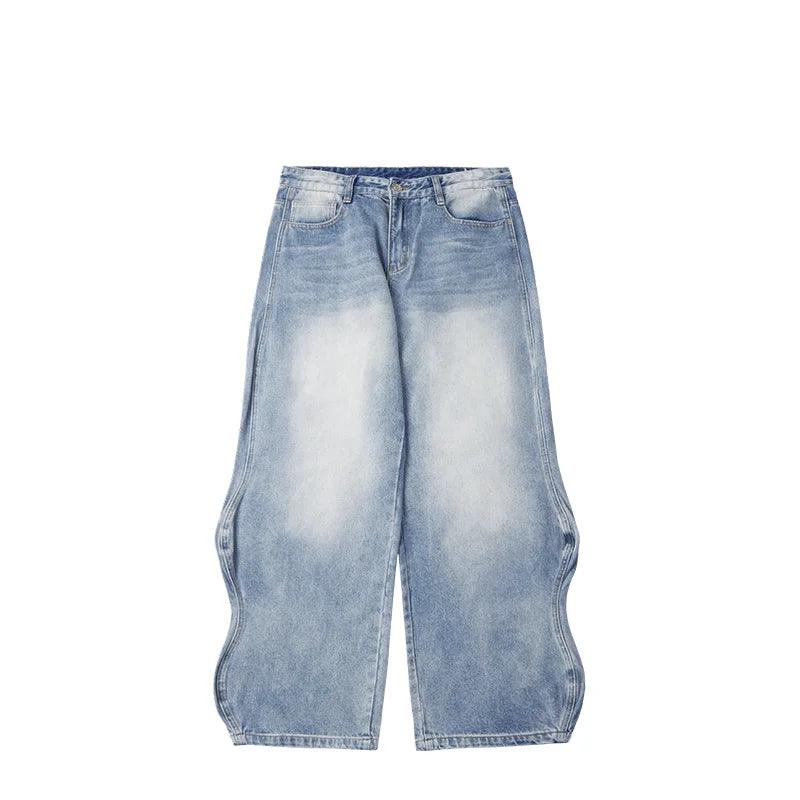 Wide Diamond Denim Jeans Blue Front - Keystreetwear