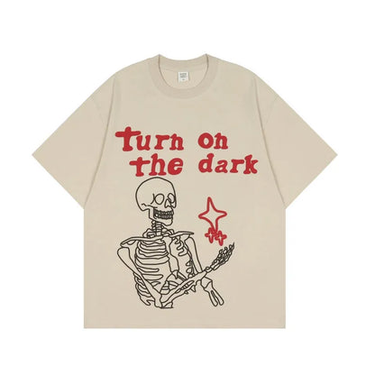 ’Turn On The Dark’ Graphic Print Cotton T-Shirt Khaki / M Tshirt