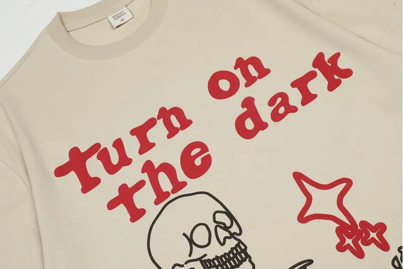 ’Turn On The Dark’ Graphic Print Details | Cotton T-Shirt