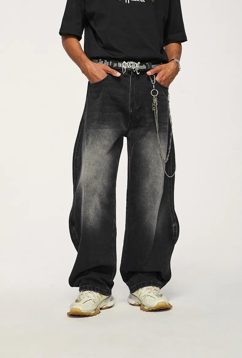 Wide Diamond Denim Jeans Black - Keystreetwear