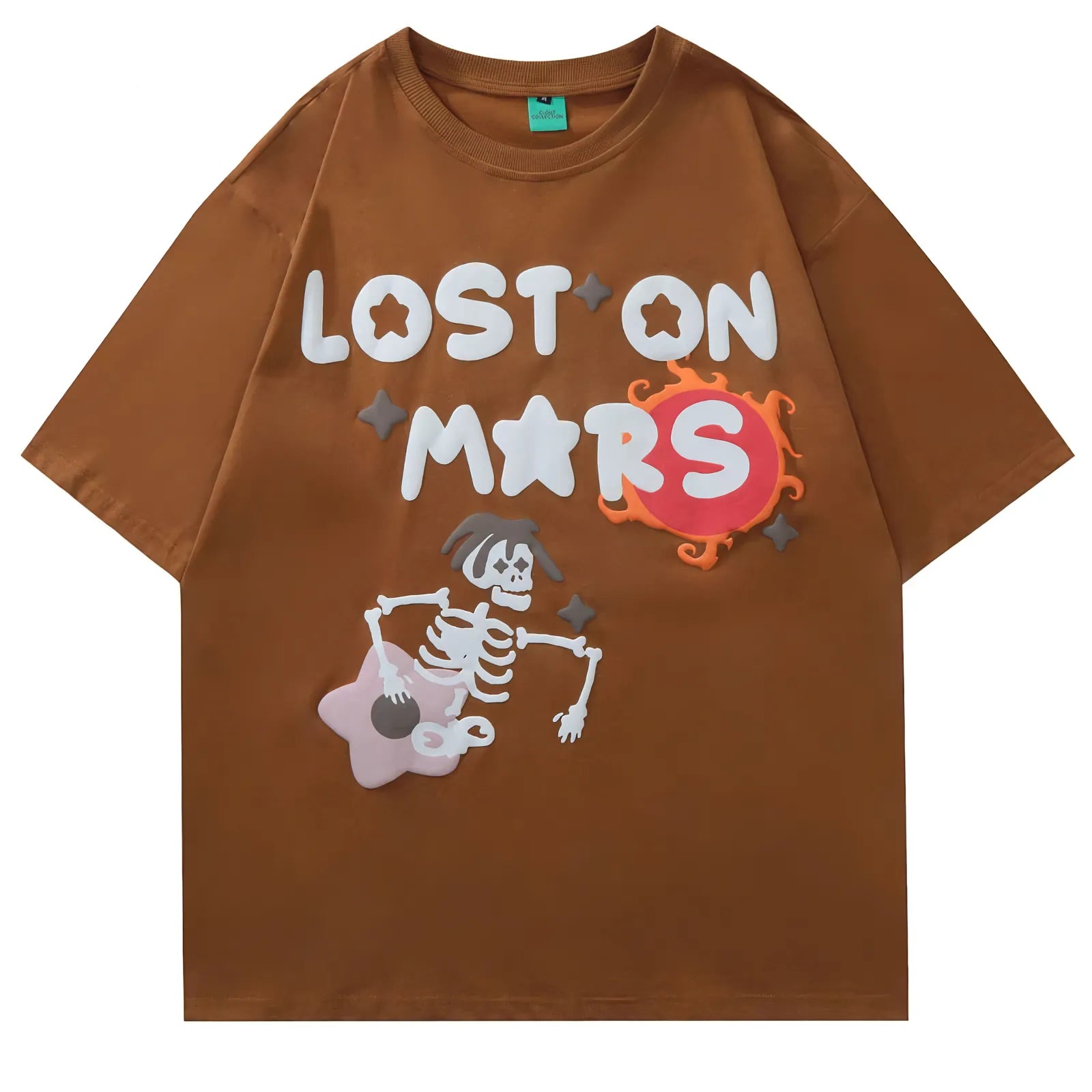 ’Lost On Mars’ Graphic Print Cotton T-Shirt Brown / M T-Shirt