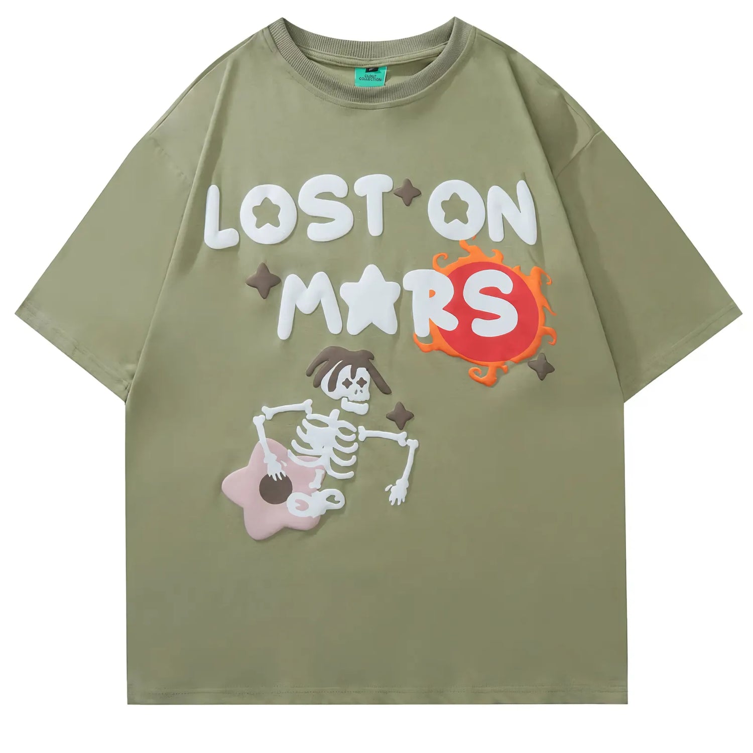 ’Lost On Mars’ Graphic Print Cotton T-Shirt Green / M T-Shirt