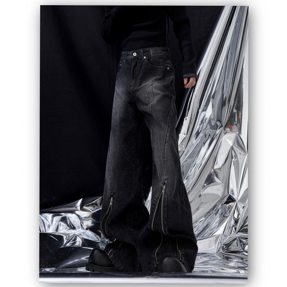 Exclusive Washed Micro Flared Denims with Structural Lines 