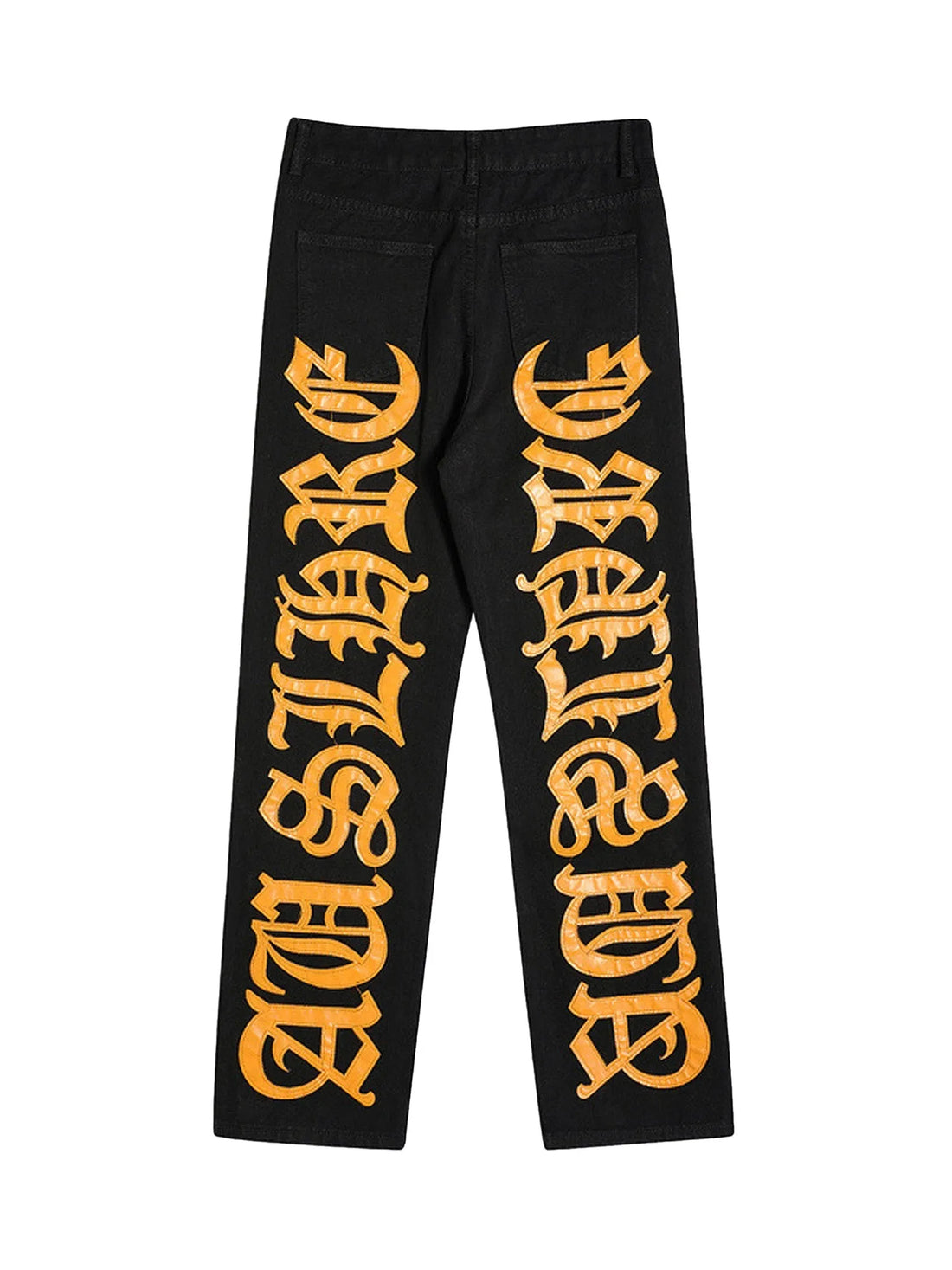 Burning Text Embroidered Letter Jeans - Black