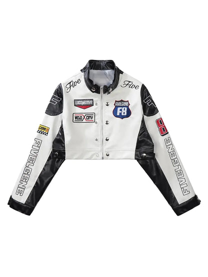 Badge Short Pu Leather Racing Jacket Black / S Jackets