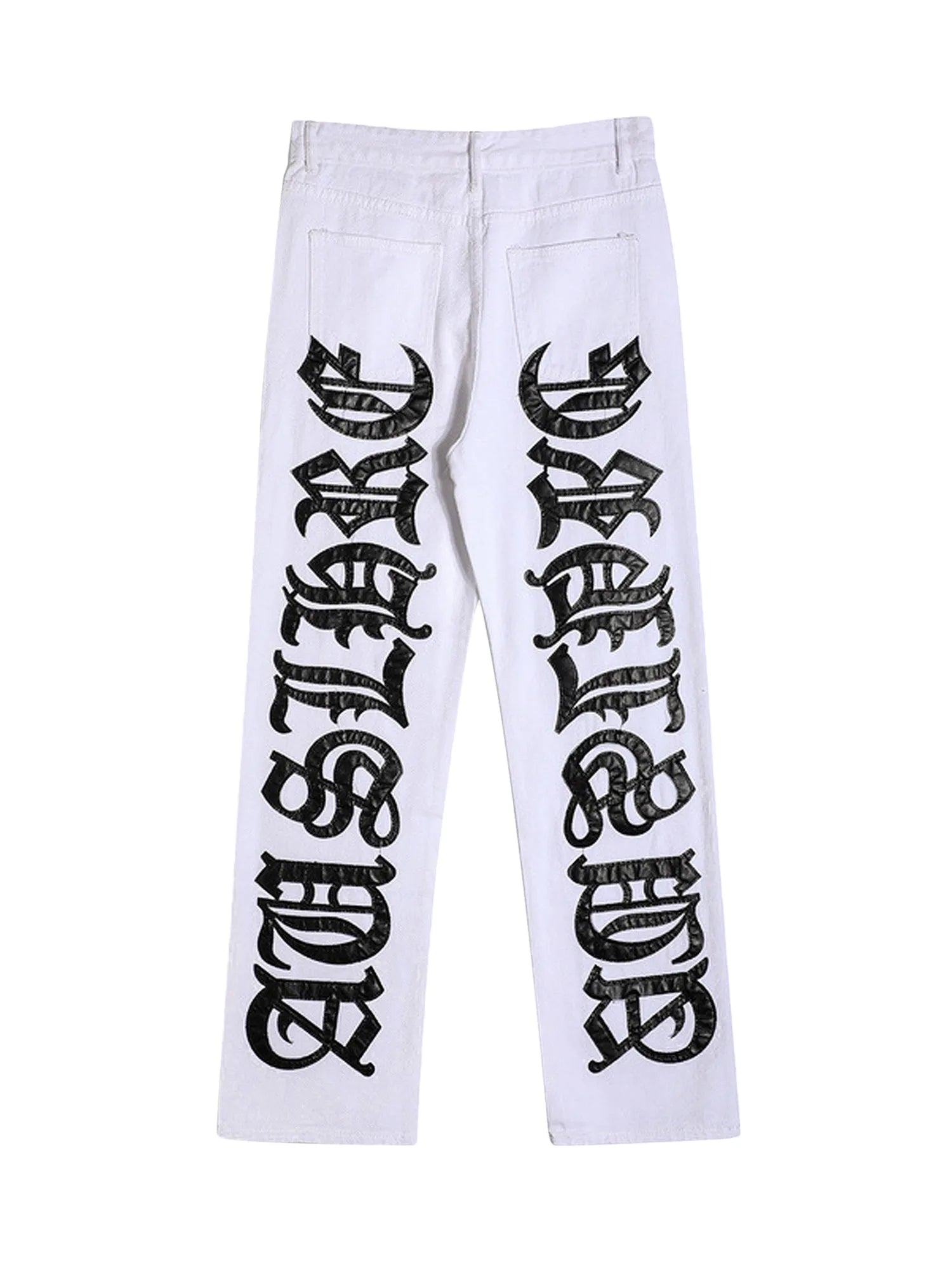 Burning Text Embroidered Letter Jeans White - Backside details