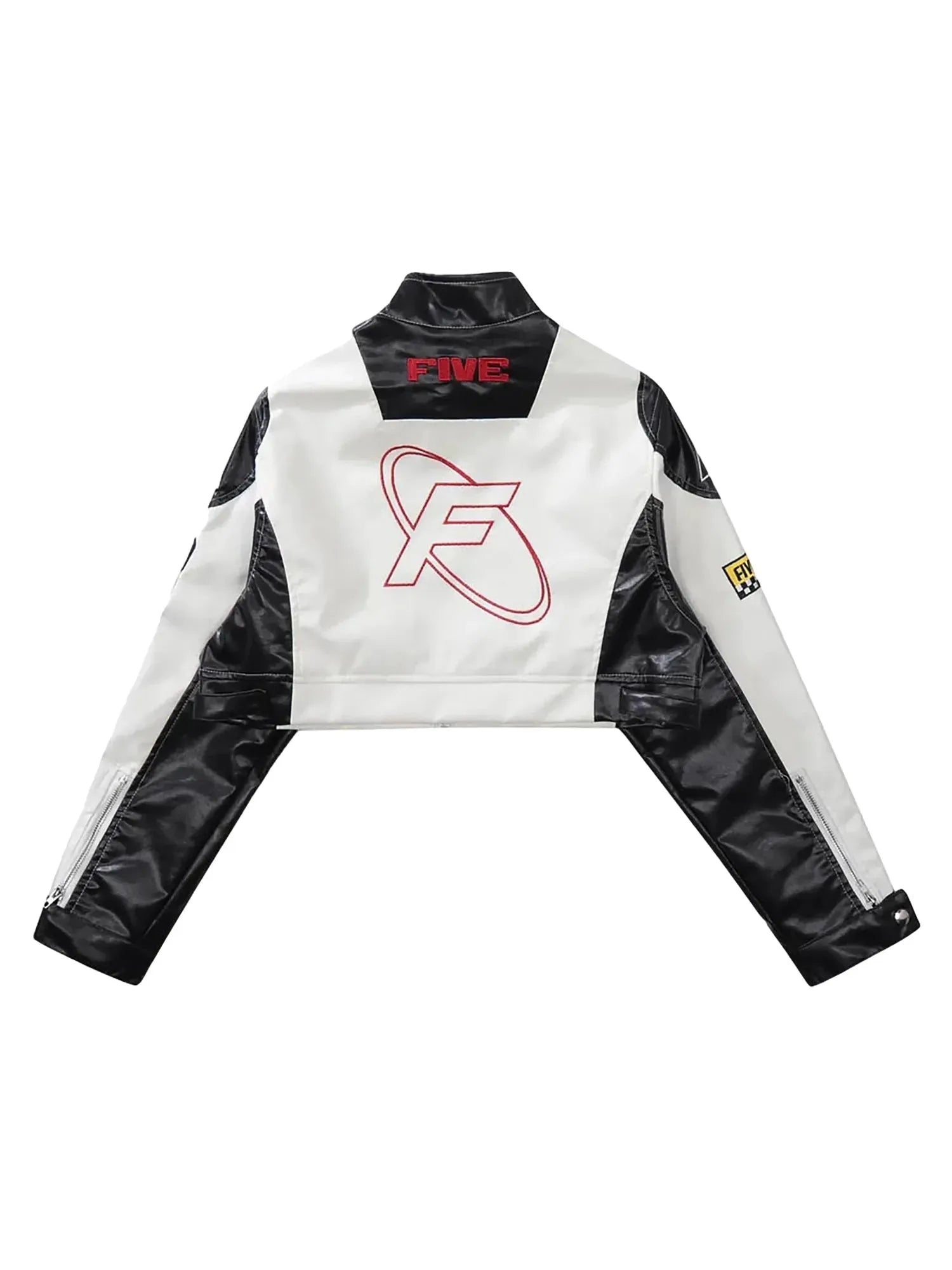 Badge Short Pu Leather Racing Jacket Jackets