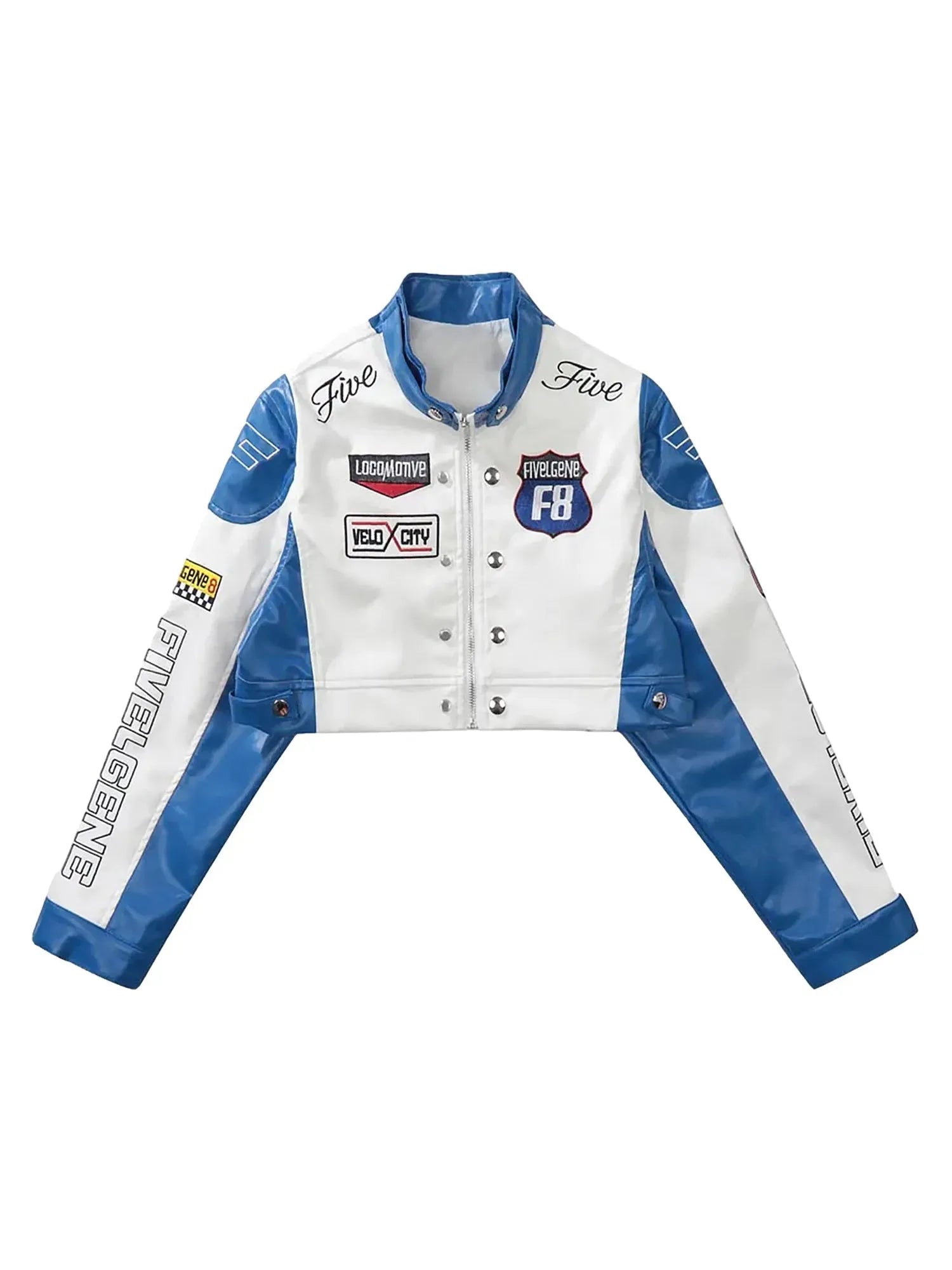 Badge Short Pu Leather Racing Jacket Blue / S Jackets