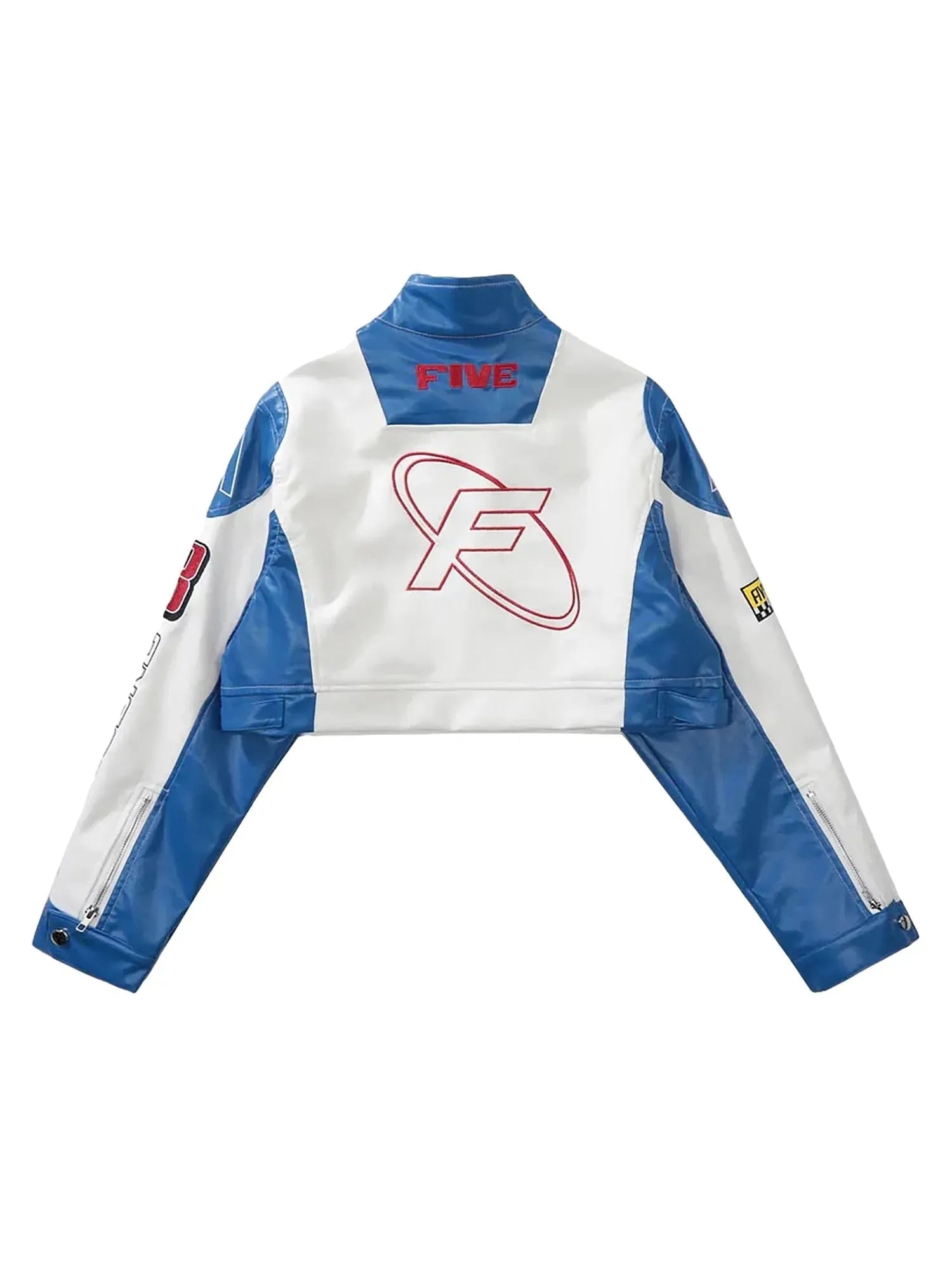 Badge Short Pu Leather Racing Jacket Jackets