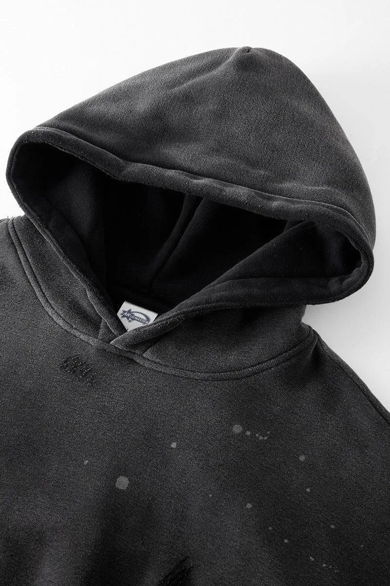 Ink-Splashed Damaged Heavy Hoodie Details - Keystreetwear