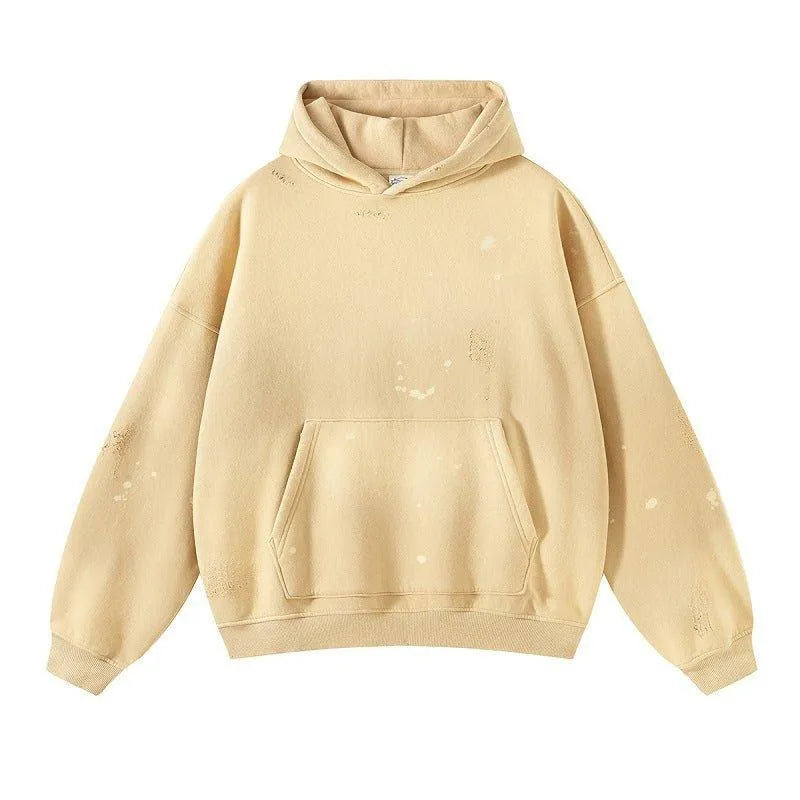 Ink-Splashed Damaged Heavy Hoodie Spray Dye Apricot - Keystreetwear