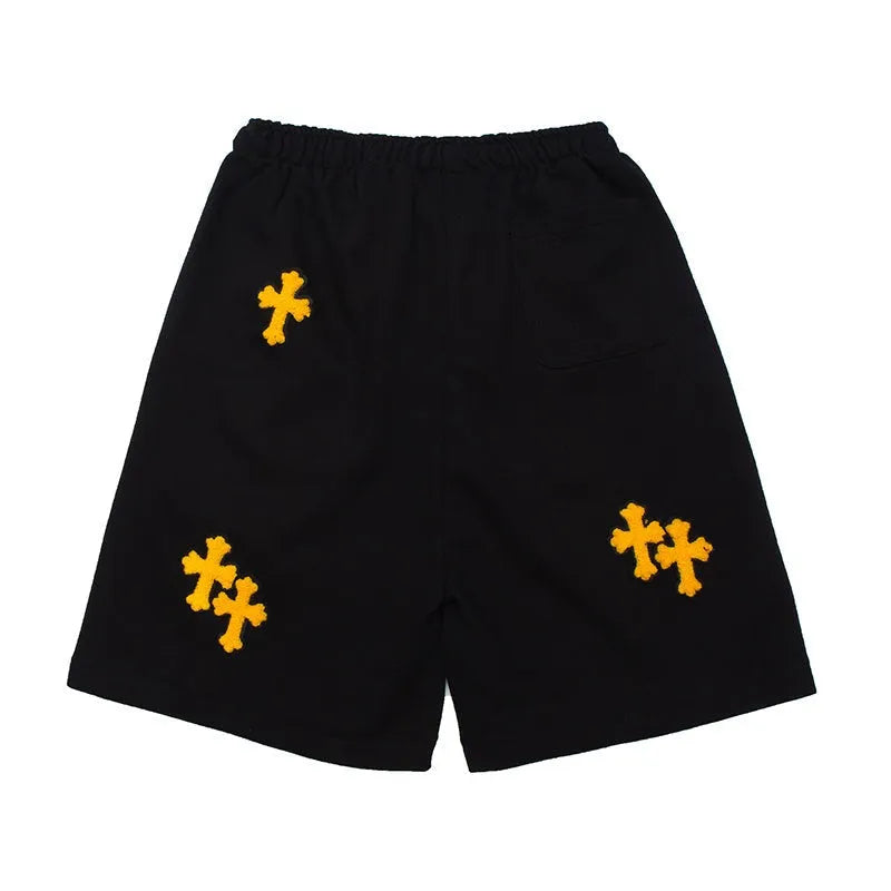 Flex Sweat Shorts with Cross Embroidery Detail Black