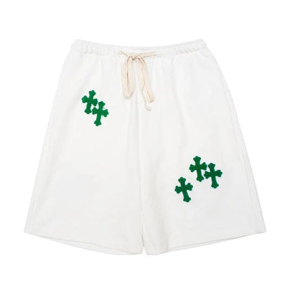 Flex Sweat Shorts with Cross Embroidery Detail White