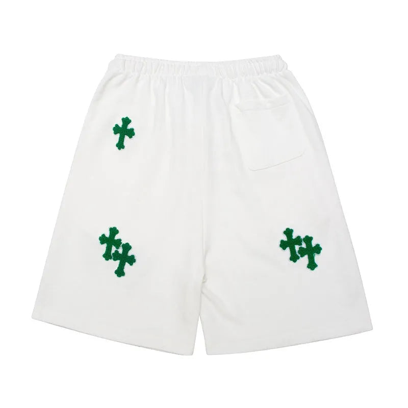 Flex Sweat Shorts with Cross Embroidery Detail White