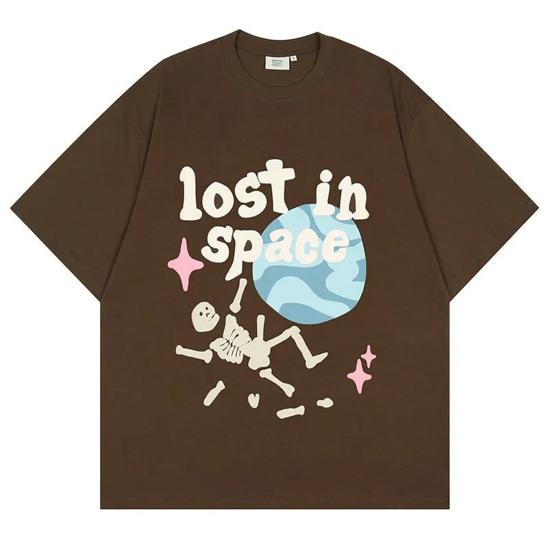 ’Lost In Space’ Graphic Print Cotton T-Shirt Brown / M Tshirt