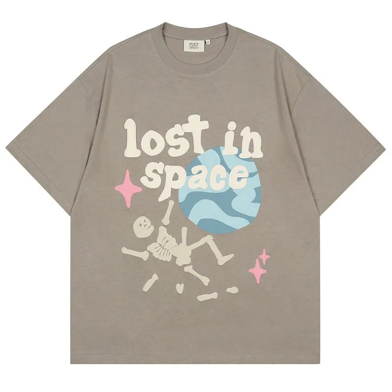 ’Lost In Space’ Graphic Print Cotton T-Shirt Grey / M Tshirt