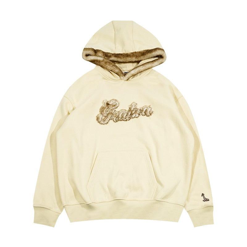 GRAF Fur Patchwork Hoodie Cream - Keystreetwear