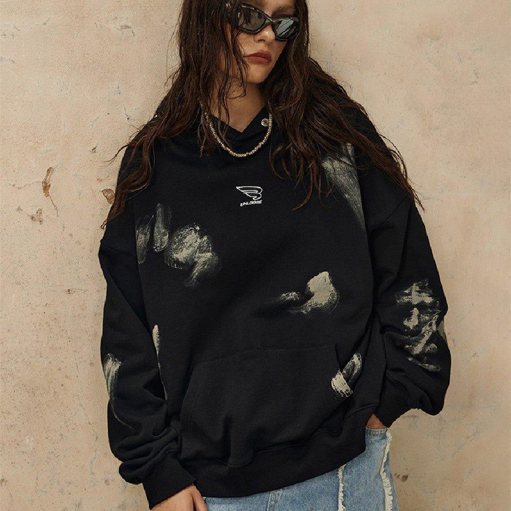 Handmade DIRTY FIT Painting Hoodie  Black- Keystreetwear