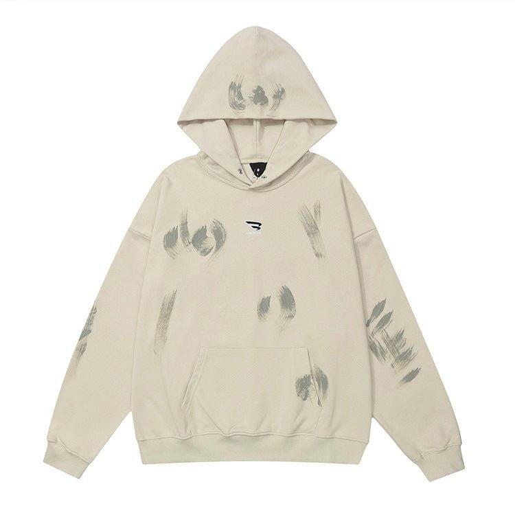 Handmade DIRTY FIT Painting Hoodie Apricot Front - Keystreetwear