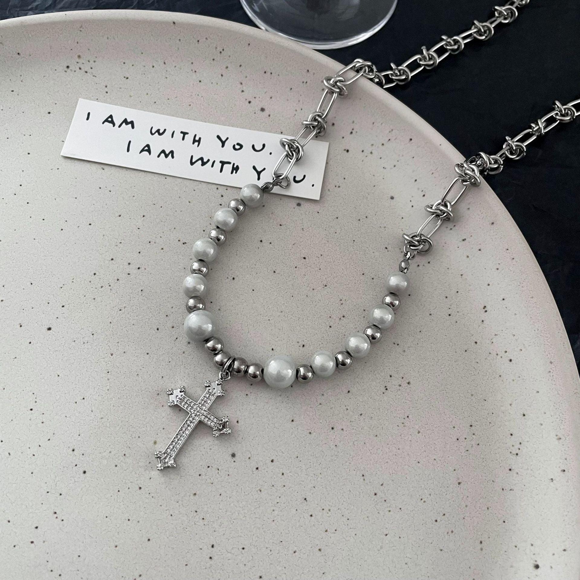 Reflective Pearl Cross Necklace - Keystreetwear