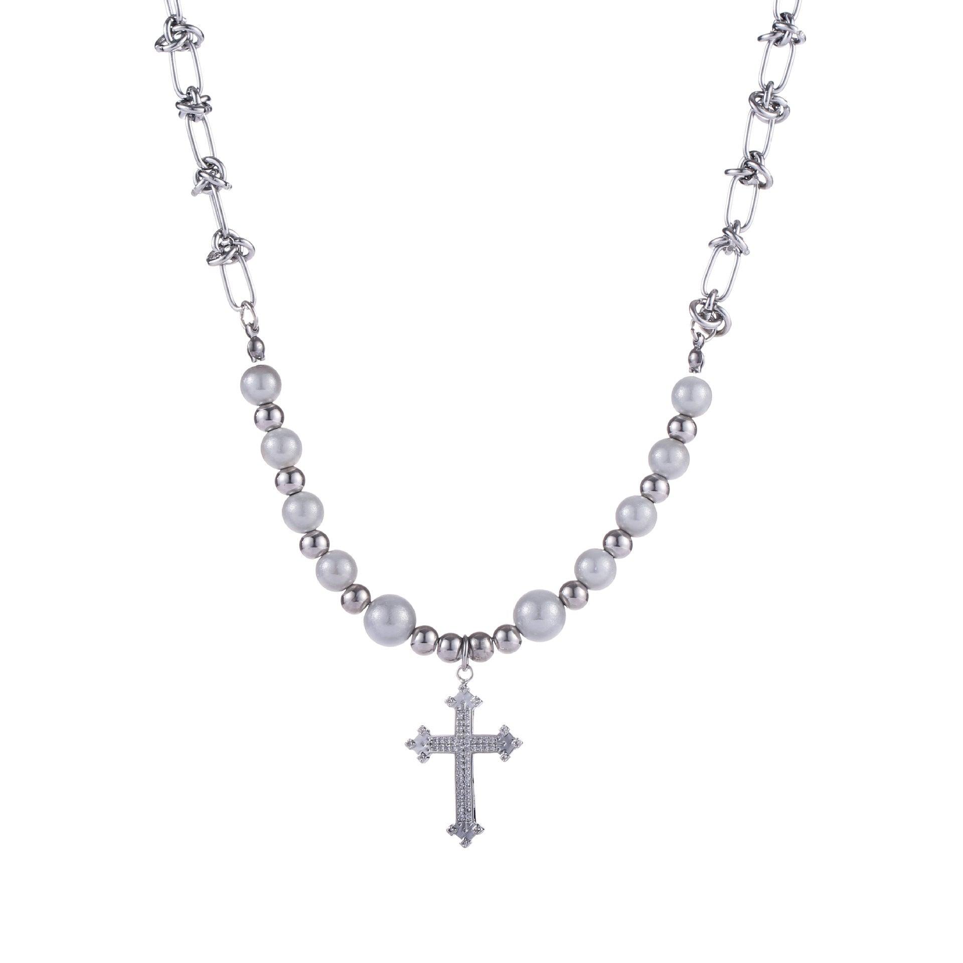 Reflective Pearl Cross Necklace - Keystreetwear